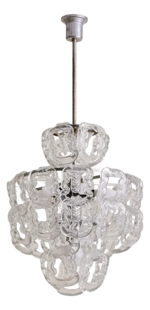 1970s Italian Tiered Murano Glass Chandelier Attributed to Angelo Mangiarotti