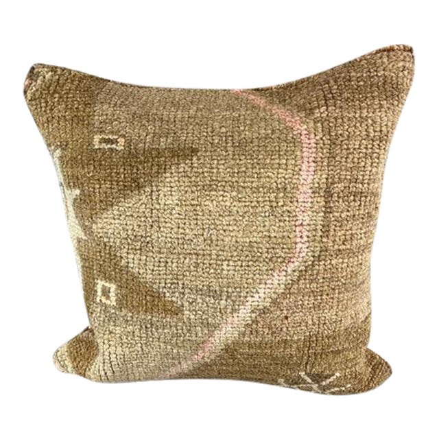 20 x 20 Rug Pillow Golden Horizon Turkish Pillow Cushion Cover For Sale