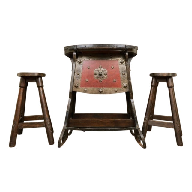 Medieval Style Bar and Stools, 1970, Set of 3 For Sale