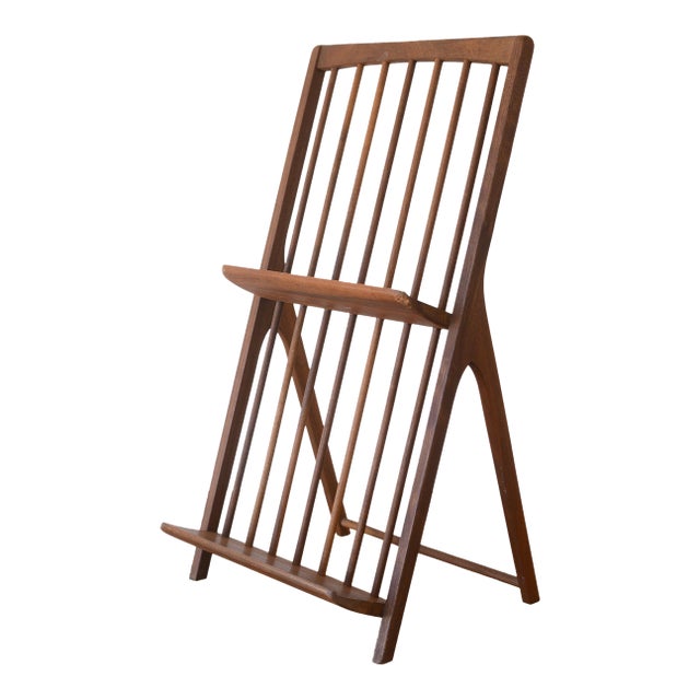 Mid Century Danish Modern Walnut 2-Tier Magazine Rack For Sale