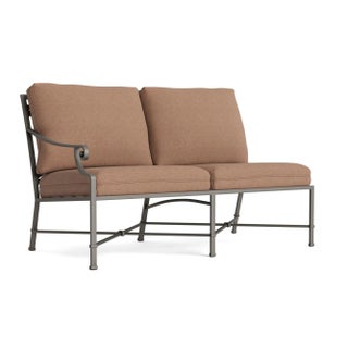 Brown Jordan Venetian Left Arm Loveseat, Mica frame with Fusion Clay fabric For Sale