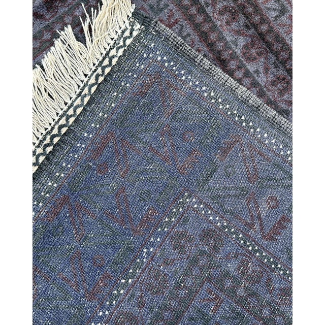 Afghan Baluch Hand-Knotted Wool Rug, Indigo Panel Grid, 9'9" X 6'2" For Sale - Image 10 of 13
