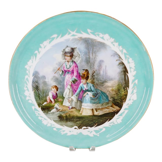 Large Sèvres Hand-Painted Porcelain Charger, French Early 20th Century For Sale