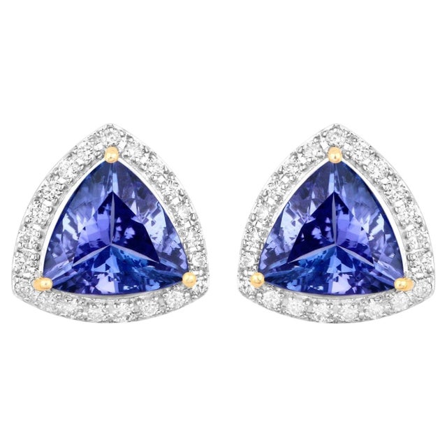 Blue Natural Tanzanite and Natural Diamond Earrings in 18k Gold For Sale - Image 8 of 8