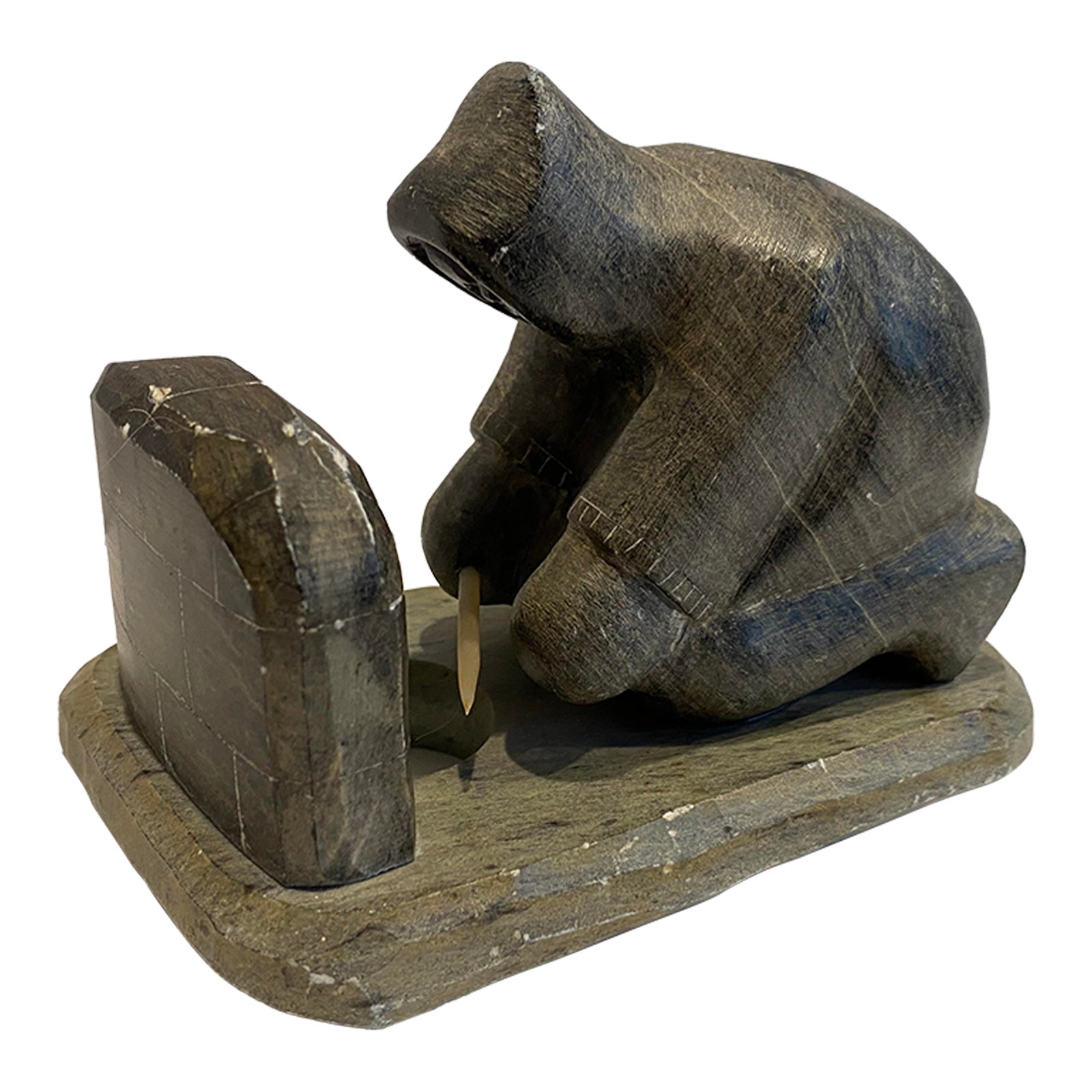 1960s Dimu Inuit Style Soapstone Carving of Ice Fisherman Chairish