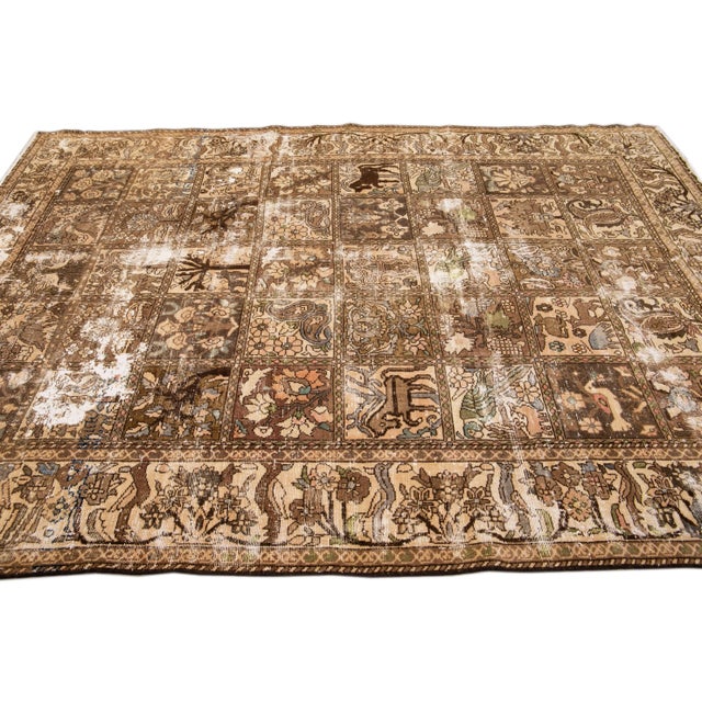 1960s Vintage Distressed Handmade All Over Beige Wool Rug For Sale In New York - Image 6 of 9