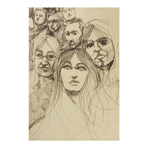 Vintage Mid 20th Century Jacque Von Honts Faces Drawing