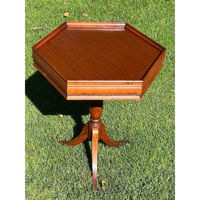 Vintage, 1930’s, Winchendon, Pedestal, Mahogany, Hexagonal Accent/All-Occassion Table, With Detailed, Beaded Trim For Sale In South Bend - Image 6 of 12
