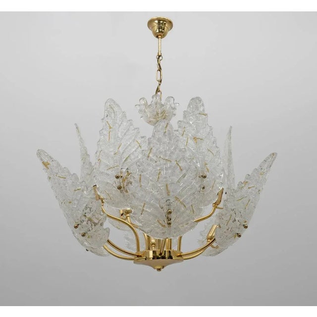 Metal Mid-Century Italian Modern Brass and Murano Glass Chandelier, 1970s For Sale - Image 7 of 7