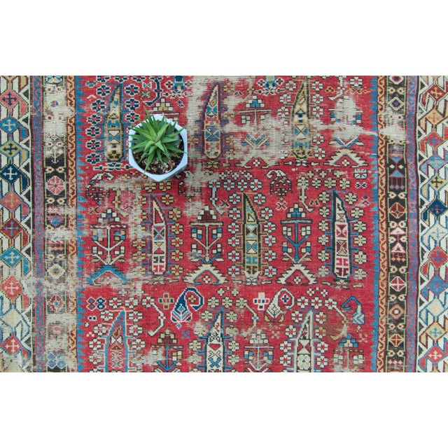 1900s Antique Red Distressed Geometric Handwoven Runner - 4’2.5” X 10’ For Sale In Los Angeles - Image 6 of 11