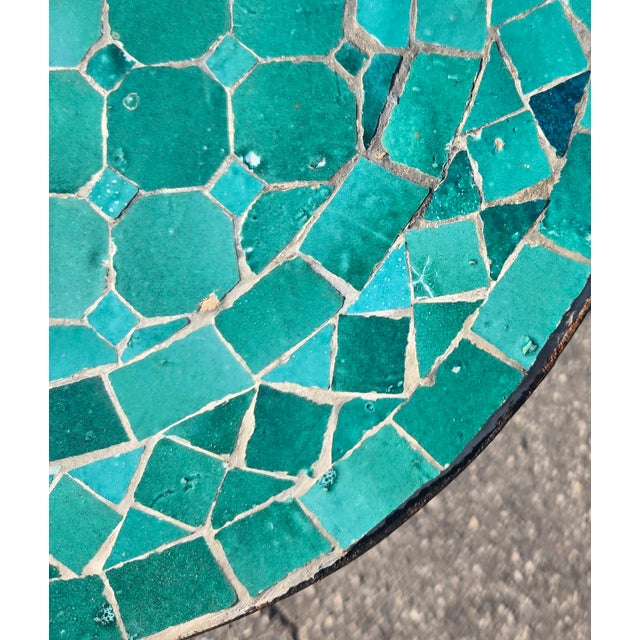 16" Mini Moroccan Mosaic Accent Table – Emerald / Teal Tile Top For Sale - Image 4 of 6