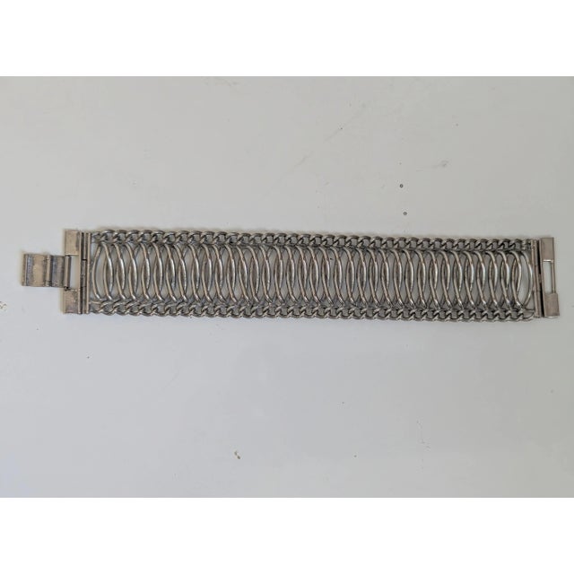 Mid-Century Modern Wide Modernist Woven Silver Cuff Bracelet, Mid Century For Sale - Image 3 of 4