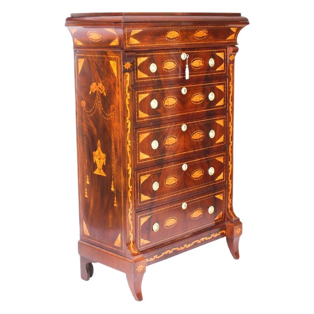Dutch Marquetry Walnut Chest of 7 Drawers, Early 19th Century For Sale