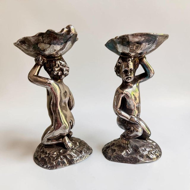 Silver-Plated Gilt Lined Figural Salts Cellars from Elkington, 1900s, Set of 2 For Sale - Image 3 of 7