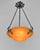 Daum freres & Louis Majorelle A wonderful French art deco hanging fixture in wrought iron with a Daum bowl in mottled...