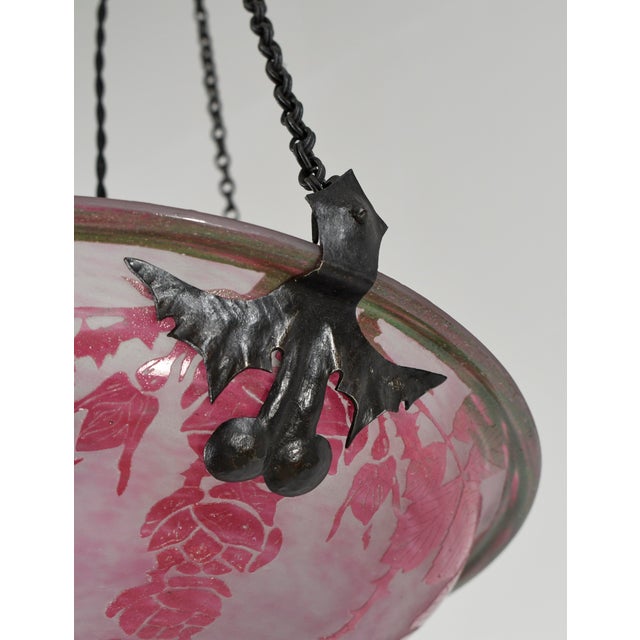 French Art Deco Pendant Light by Le Verre Francais Schneider - 1925 Cameo Chandelier France For Sale - Image 9 of 17