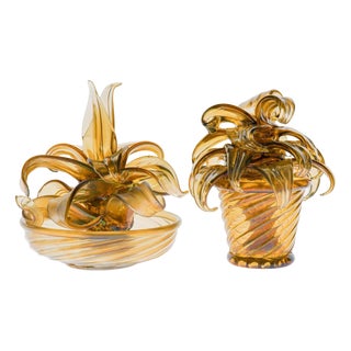 Cactus in Iridescent Smoke Vamsa attributed to Napoleone Martinuzzi Murano, 1930s, Set of 2 For Sale