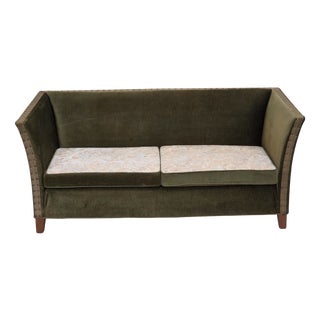 Danish 2-Seater Sofa in Green Velour and Oak, 1970s For Sale