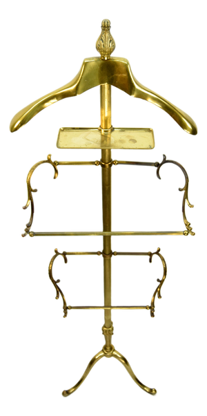 Mid-Century Adjustable Brass Valet Stand with Hanger and Shelf, 1950s
