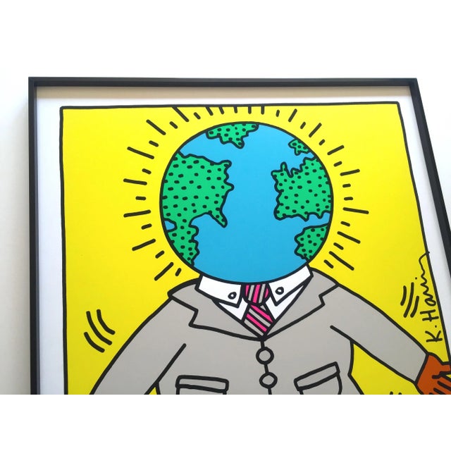 Electric Yellow Keith Haring Vintage 1990 Lmtd Edtn Collector's Framed Pop Art Original Silkscreen Print " Earthman " 1986 For Sale - Image 8 of 13