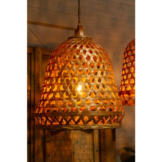 Minimalism Lombok Handwoven Bamboo Bell Pendant For Sale - Image 3 of 10