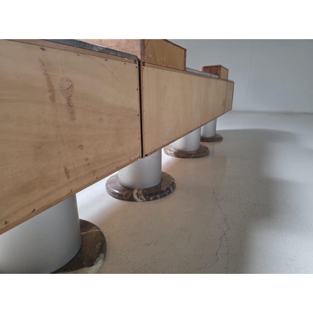 Italian Sculptural Three-Piece Sideboard in Suede and Breccia Marble, 1970s For Sale - Image 11 of 12