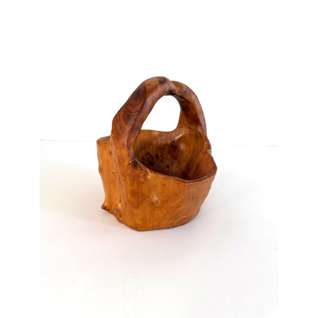 Hand Carved Solid Burl Wood Root Basket For Sale - Image 4 of 12
