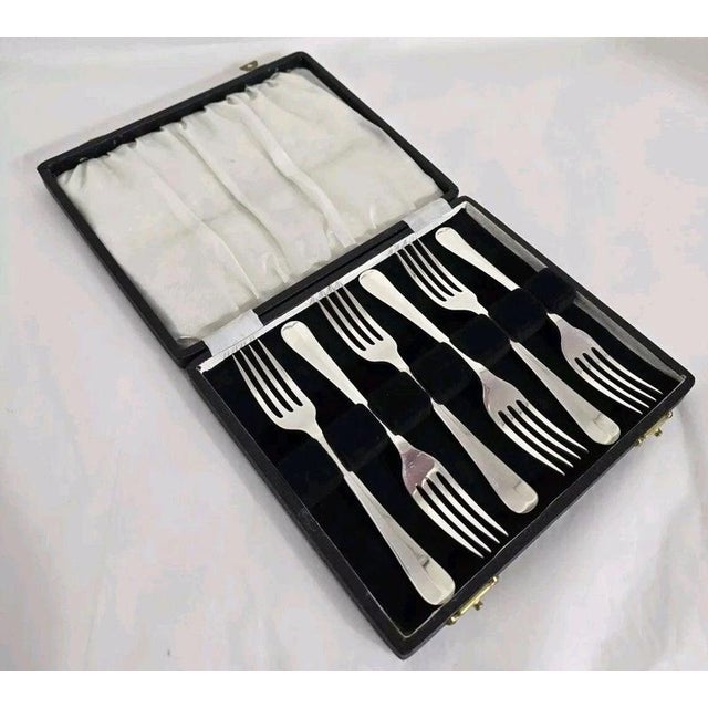 Antique Art Deco Sterling Silver Dessert Forks, Sheffield, 1920, Set of 6 For Sale - Image 3 of 12