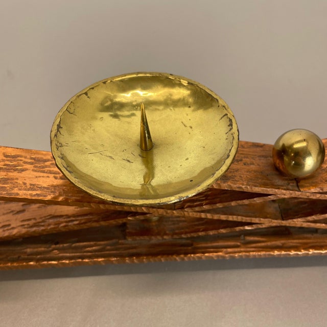 Metal Brutalist Copper and Brass Candleholder in the style of Hagenauer, Austria, 1950s For Sale - Image 7 of 18