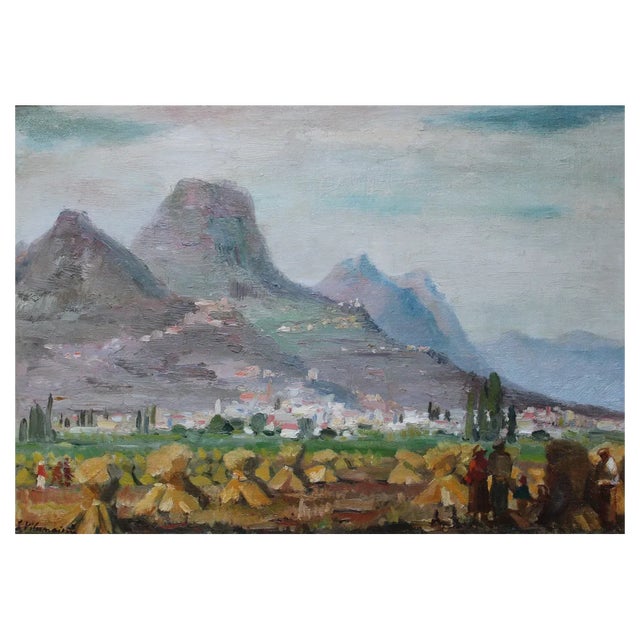 Julijs Vilumainis, Landscape with Mountains, South of France, Oil on Cardboard on Canvas, 1970s For Sale