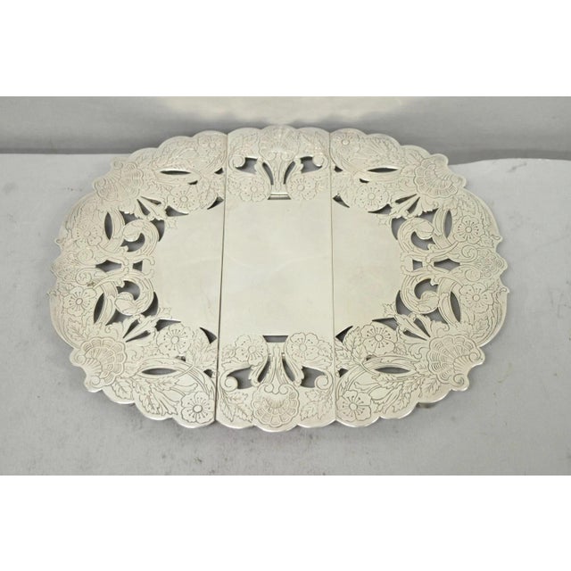 Vintage LBS Co Victorian Silver Plated Expanding 3 Section Pot Trivet. Circa Mid 20th Century. Measurements: 0.75" H x 11-...