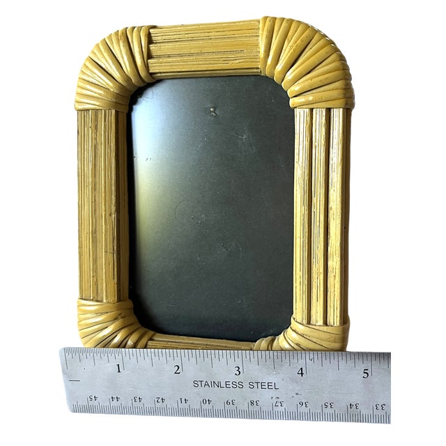 Wood Vintage Bamboo & Wrapped Rattan Picture Frame 3x5 Image After Ralph Lauren Bunny Williams For Sale - Image 7 of 10