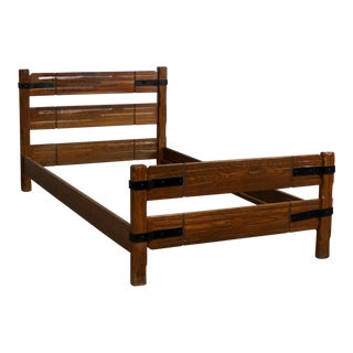 Ranch Oak Western Cowboy Twin Bed With Strap Details Attributed to A. Brandt Company For Sale