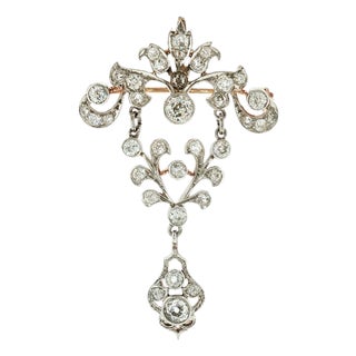 Early 20th Century Edwardian Platinum Over Gold Old Mine Cut Diamond Pin/ Pendant For Sale
