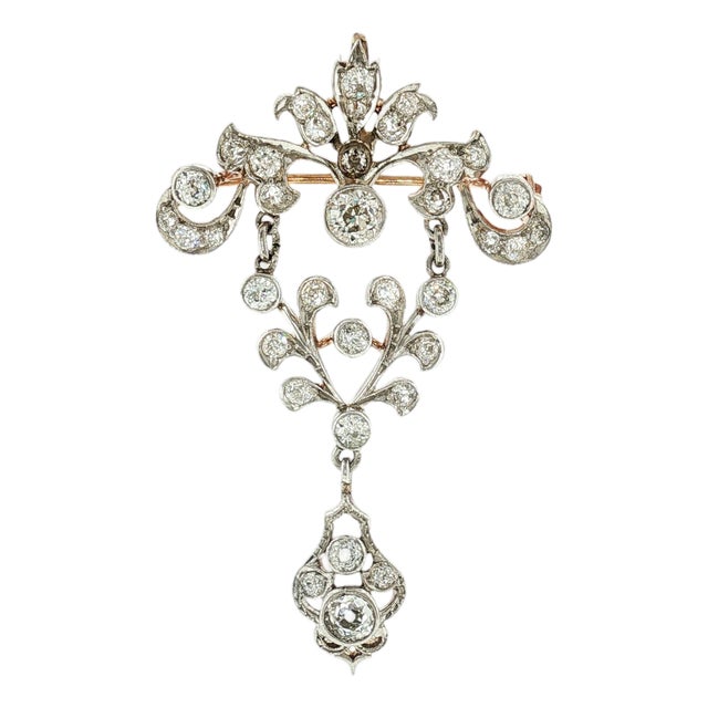 Early 20th Century Edwardian Platinum Over Gold Old Mine Cut Diamond Pin/ Pendant For Sale