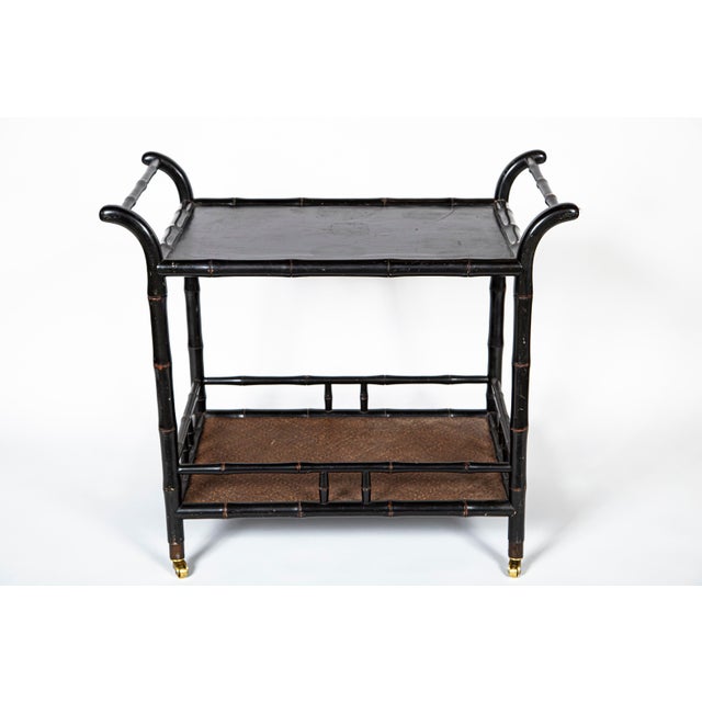 1970s Vintage Ebonized Faux Bamboo Bar Cart, 20th Century For Sale - Image 5 of 12