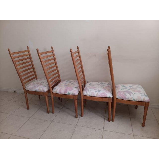 Vintage Ladder Back Dining Chair Wood Frame Upholstered Seat Set of 4 For Sale In Naples, FL - Image 6 of 8