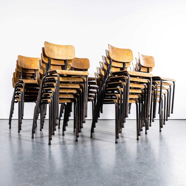 1960's Original Battle Grey French Stacking University Dining Chairs - Good Quantity Available. - Set Of Four. High...