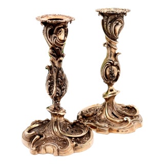Silver Candlesticks with Revealed Reliefs and Applications, Set of 2 For Sale