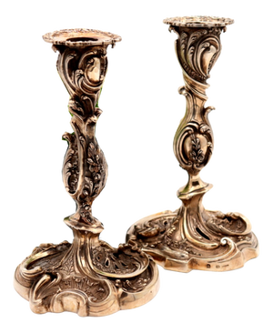 Silver Candlesticks with Revealed Reliefs and Applications, Set of 2