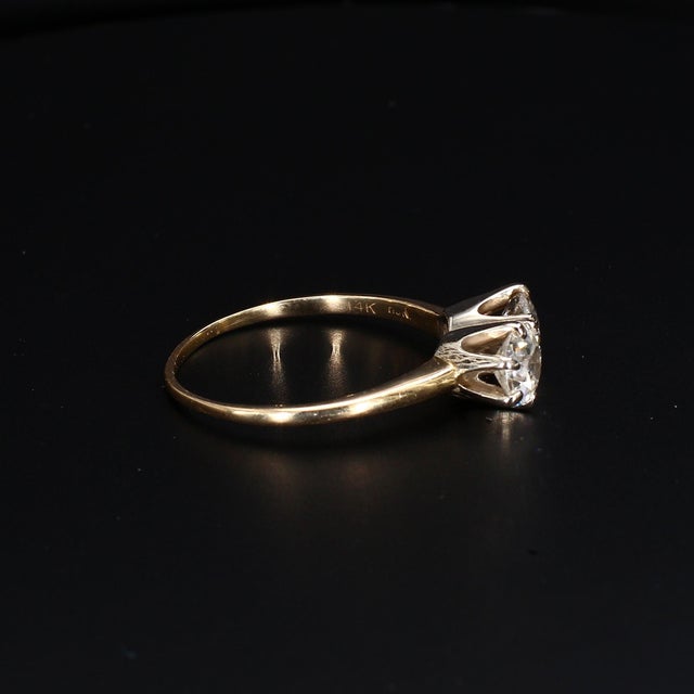 Mid 20th Century 14k Yellow Gold Diamond Ring With Two Round Diamonds (~1.7ctw) - Size 11.75 For Sale - Image 4 of 8
