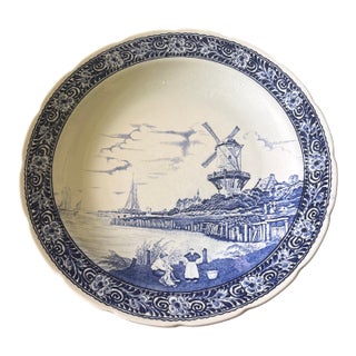 Vintage Boch “De Lits” Belgian Blue & White Delft-Style Charger Platter For Sale