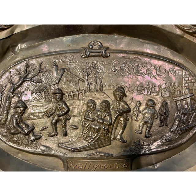 1930s Large Antique Brass Embossed Wall Hanging For Sale - Image 5 of 11