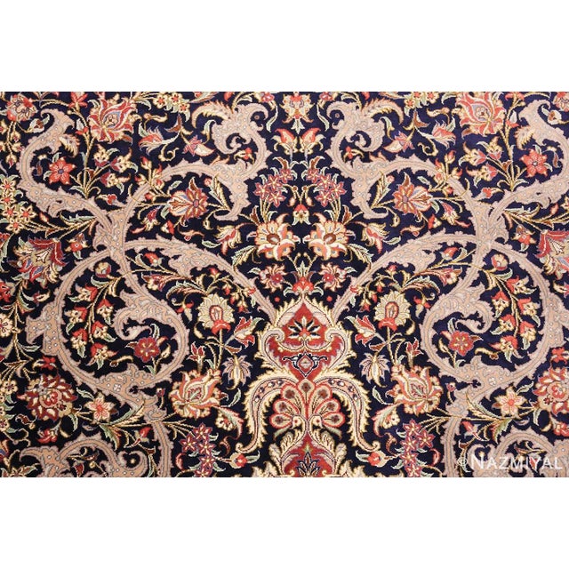 Intricate Small Scatter Size Navy Background Silk Persian Qum Rug, Country of Origin / Rug Type: Modern Persian Rug, Circa...