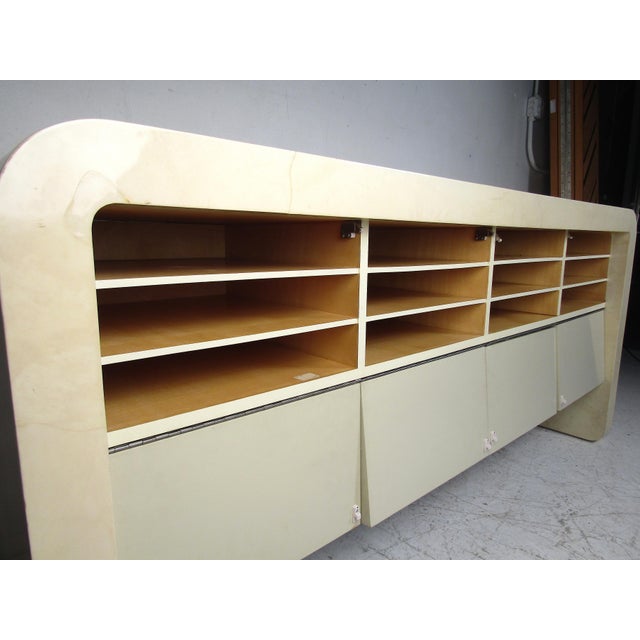 Animal Skin Mid-Century Faux Goatskin Console Table with Storage For Sale - Image 7 of 12