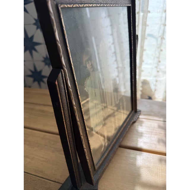 1930s Art Deco Faux Bronze Wood Swing Frame Vintage 1920s Flapper Photo Portrait For Sale - Image 4 of 8