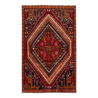 Red Vintage Shiraz Handmade Geometric Designed Wool Rug For Sale