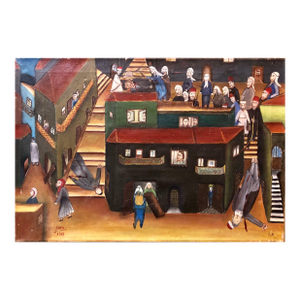 Yitzchak RomanIsraeli Folk Art Oil Painting Arab Pogrom Massacre Disturbing, 1968