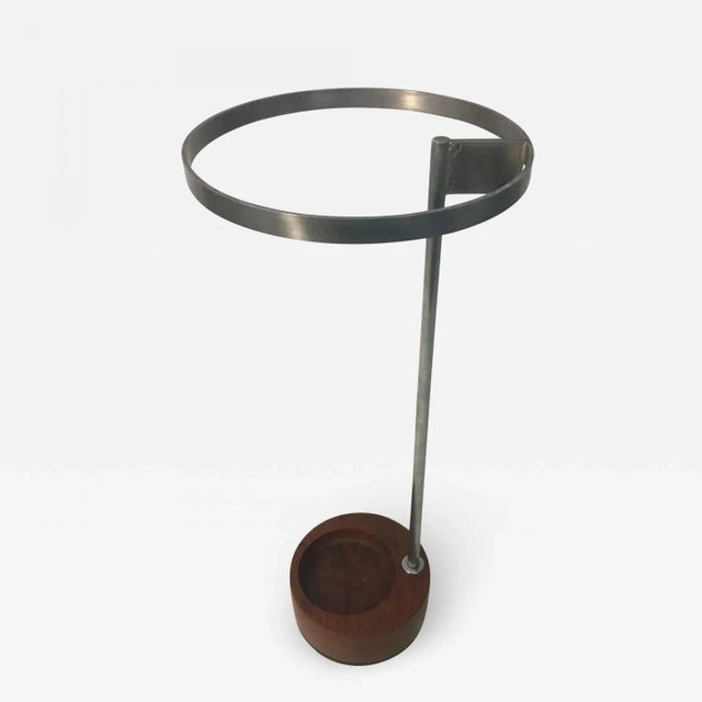 Modernist Steel and Round Wood Base Umbrella Stand For Sale - Image 11 of 11