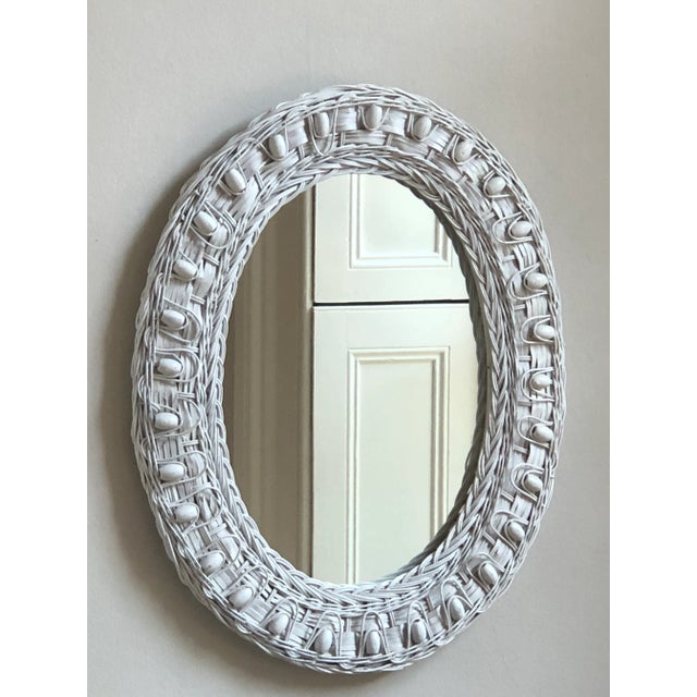 Vintage Boho White Wicker Mirror For Sale - Image 4 of 13